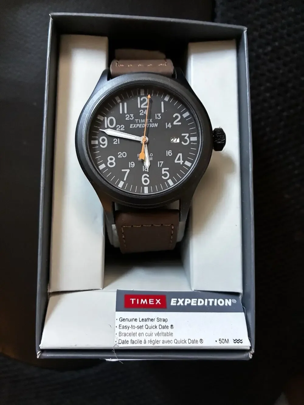 New Timex Expedition Scout 40mm Men’s Watch TW4B125009J Black Dial Leather Strap